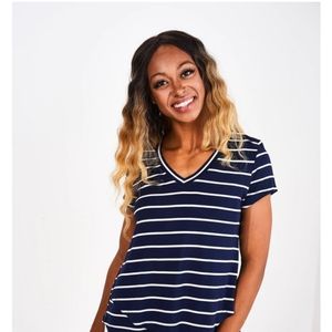 Latched mama. Size medium navy striped v-neck tee